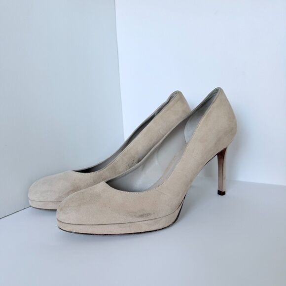 NWOB Damaged Stuart Weitzman Beatrix Platform Pumps in Adobe Suede Size 9 - Picture 9 of 16